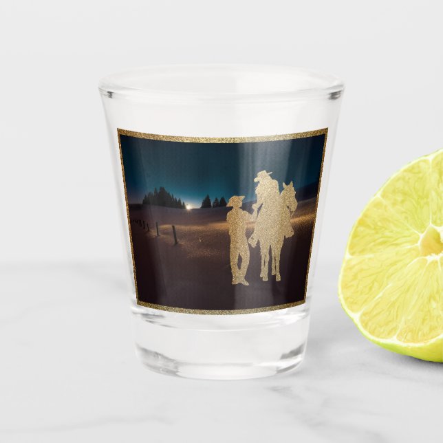 Western Cowboy Cowgirl Horse Moonlight Schnapsglas (Vorderseite)