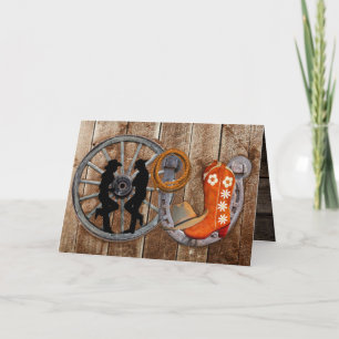 Western Cowboy Cowgirl Horseshoe Wagon Wheel Card Karte