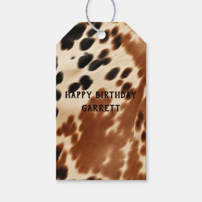 Western Cowboy Cream Brown Black Cowhide Geschenkanhänger (Vorderseite)