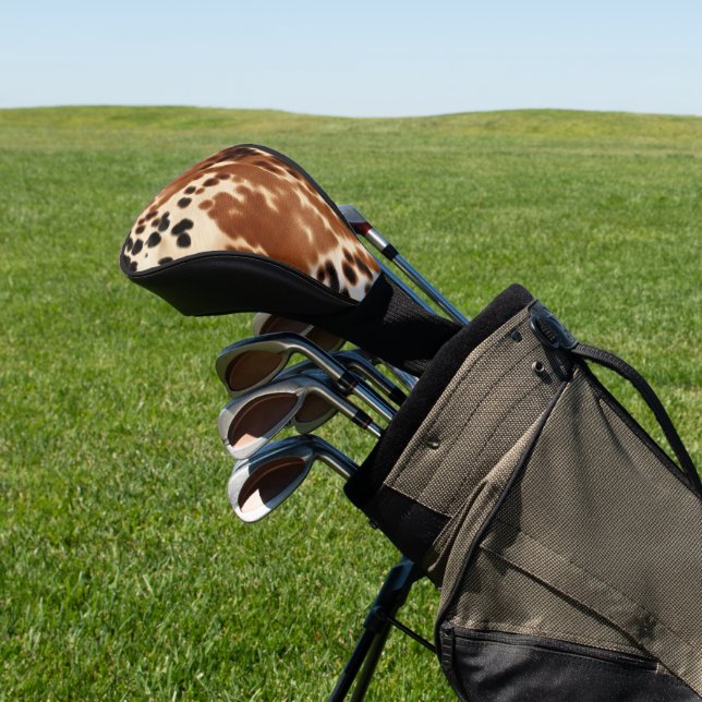 Western Cowboy Cream Brown Black Cowhide Golf Headcover (In SItu)