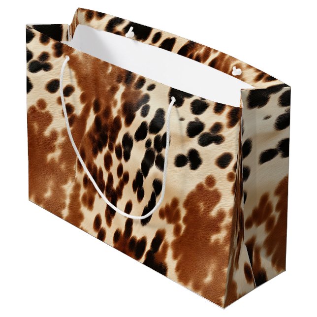 Western Cowboy Cream Brown Black Cowhide Große Geschenktüte (Rückseite Schrägansicht)