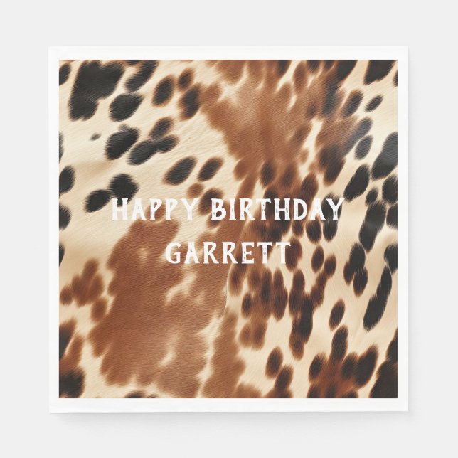 Western Cowboy Cream Brown Black Cowhide Serviette (Vorderseite)