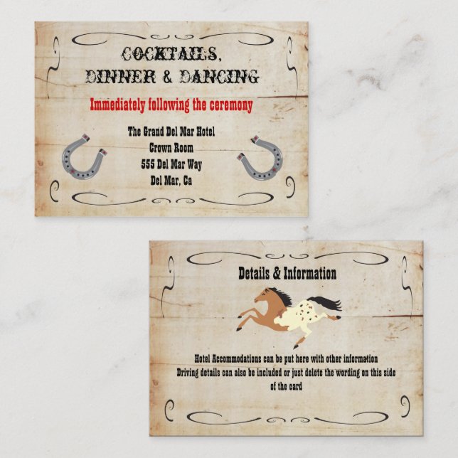 Western Cowboy Empfang Einschließungskarte einfüge Begleitkarte (Vorne/Hinten)