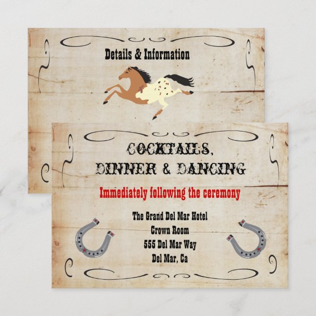 Western Cowboy Empfang Info Card Einladung (Vorne/Hinten)