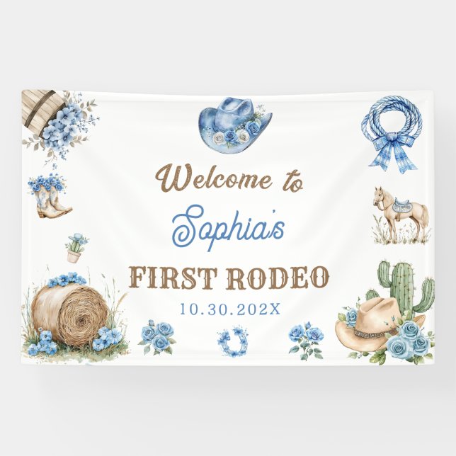 Western Cowboy Erste Rodeo-Geburtstagsfeier Banner (Horizontal)