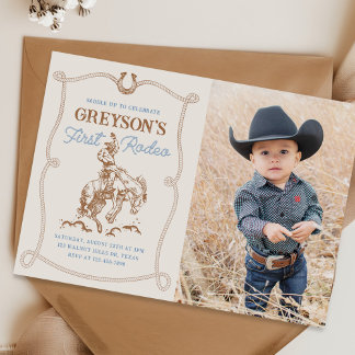 Western Cowboy First Rodeo 1. Geburtstag Foto Einladung