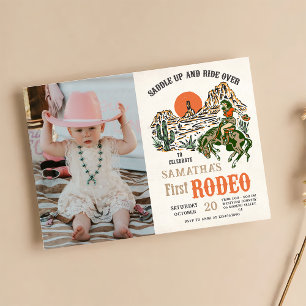 Western Cowboy First Rodeo 1. Geburtstag Foto Einladung