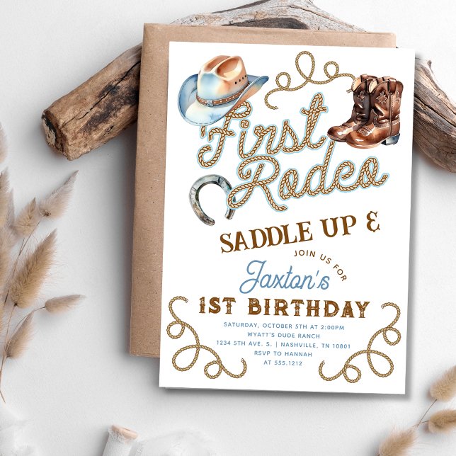 Western Cowboy First Rodeo 1st Birthday Einladung (Western Cowboy First Rodeo 1st Birthday Invitation)