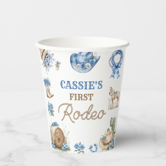 Western Cowboy First Rodeo Birthday Party Pappbecher (Vorderseite)