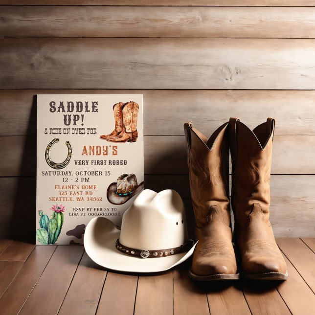 Western Cowboy First Rodeo Boys Geburtstag Einladung (Western Cowboy First Rodeo Boys Birthday Invitation)