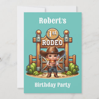 Western Cowboy First Rodeo Geburtstag Custom Einladung