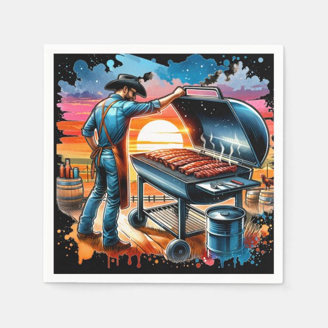 Western Cowboy GRILLEN Pit und Cook Serviette (Vorderseite)