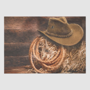 Western Cowboy Hat Barn Hay 20x15 Decoupage Seidenpapier