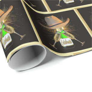 Western Cowboy Hat Champagne Feuerwerk Celebrate Geschenkpapier