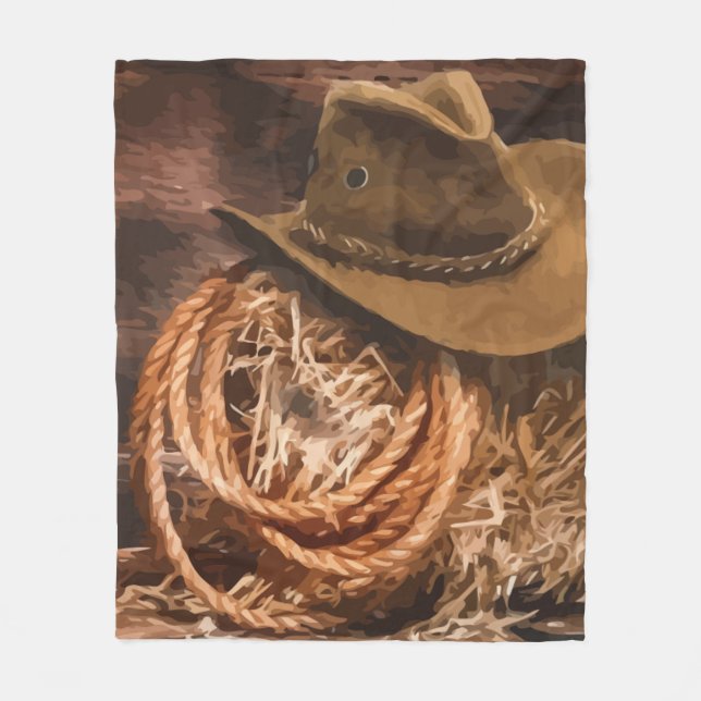 Western Cowboy Hat Lasso Pferdekunst Fleecedecke (Vorderseite)