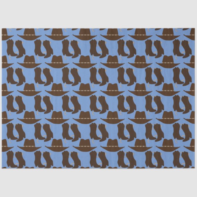 Western Cowboy-Hut und Boots Blue Seidenpapier (Vorderseite)