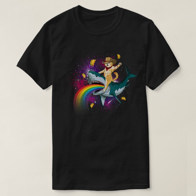 Western Cowboy Katze im Taco Space Ra T-Shirt (Design vorne)
