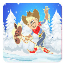 Western Cowboy Kind auf Stick Pferd Winter Szene