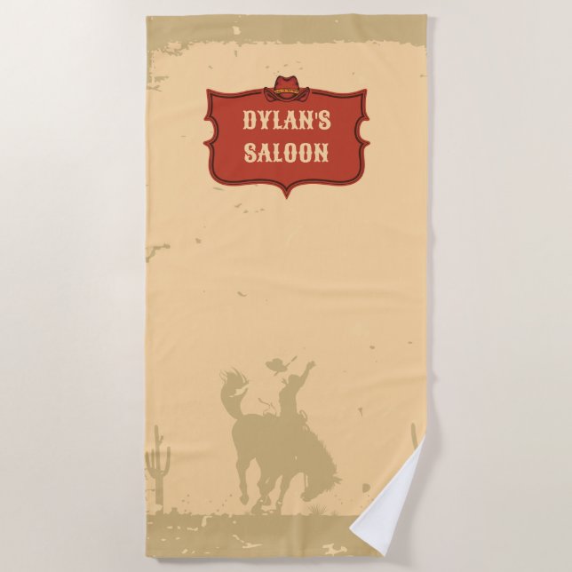 Western Cowboy Monogram Rustikaler Name Saloon Strandtuch (Vorderseite)