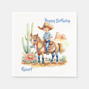 Western Cowboy on Horse Personalisiert Geburtstag Serviette