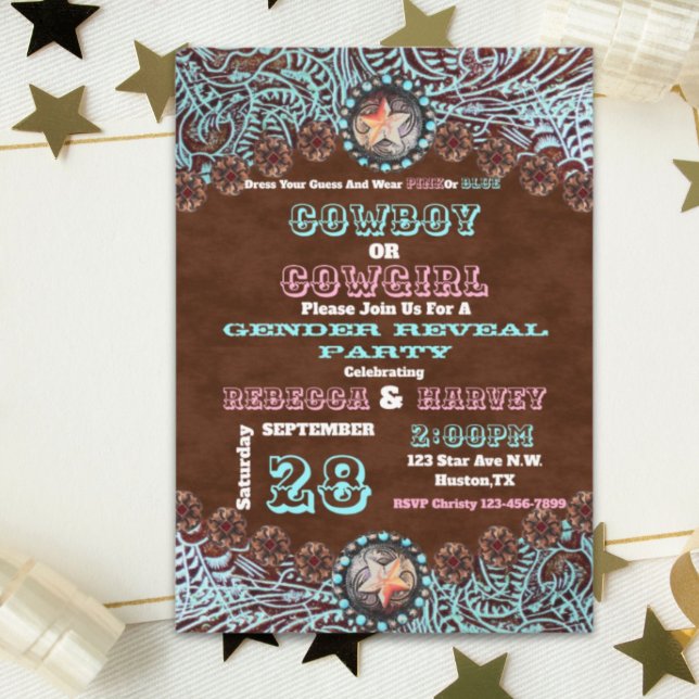 Western Cowboy or Cowgirl Gender Reveal Party Einladung (western cowboy or cowgirl gender reveal party invitation)