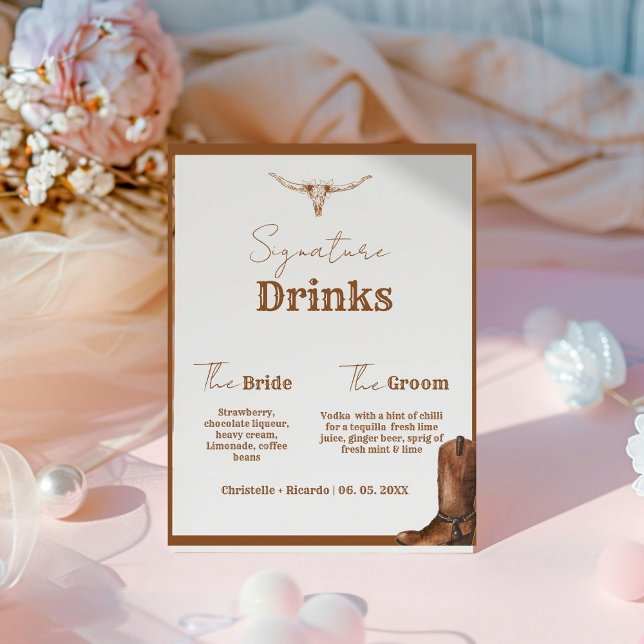 Western Cowboy Pärchen Getränk Hochzeit Bar Sockelschild (Von Creator hochgeladen)