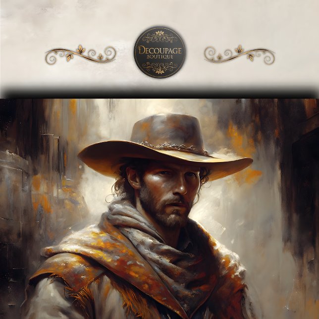 Western Cowboy Portrait Art Decoupage Seidenpapier (Western Cowboy Portrait Art Decoupage Tissue Paper)