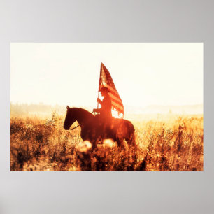Western - Cowboy-Portrait mit US-Flagge Poster