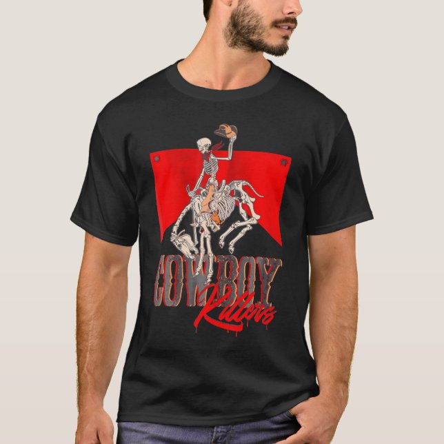 Western Cowboy Punchy Cowboy Killer Skull Skeleto T-Shirt (Vorderseite)