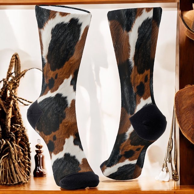 Western Cowboy Ranch Cowhide Pattern Socken (A great choice for cowboys!)