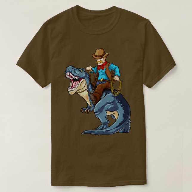 Western Cowboy Riding T Rex Dinosaur Wild West Din T-Shirt (Design vorne)