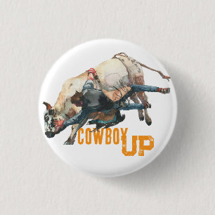 Western Cowboy Rodeo Bull Button