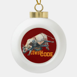 Western Cowboy Rodeo Bull Keramik Kugel-Ornament