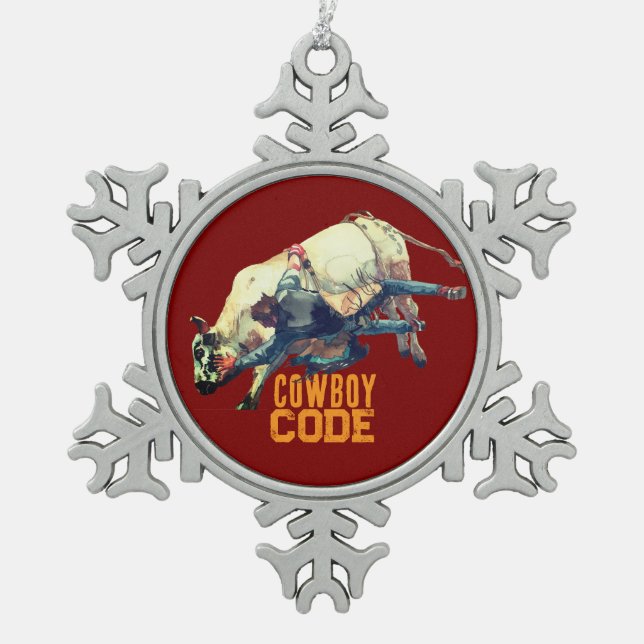 Western Cowboy Rodeo Bull Schneeflocken Zinn-Ornament (Vorderseite)