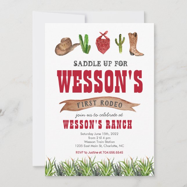 Western Cowboy Rodeo Einladung zum Geburtstag (Vorderseite)