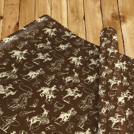 Western Cowboy Rodeo Muster Dark Brown Geschenkpapier