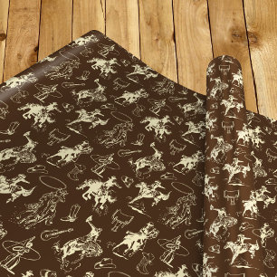 Western Cowboy Rodeo Muster Dunkelbraun Geschenkpapier