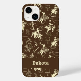 Western Cowboy Rodeo Personalisiert Dark Brown Case-Mate iPhone 14 Hülle