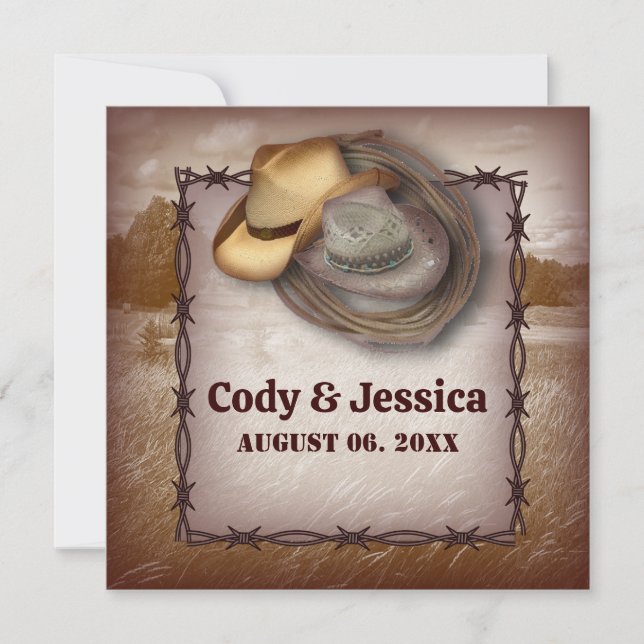 Western Cowboy Rustic Country Wedding Einladung (Vorderseite)