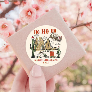 Western Cowboy Santa Merry Weihnachten Y'all Runder Aufkleber