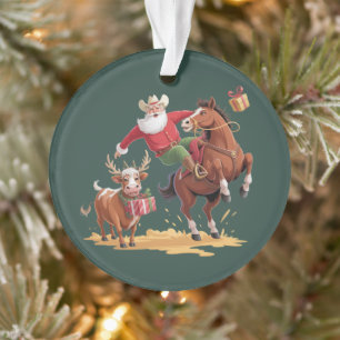 Western Cowboy Santa Weihnachten Rodeo Pferd & Ren Ornament
