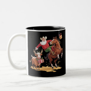Western Cowboy Santa Weihnachten Rodeo Pferd & Ren Zweifarbige Tasse