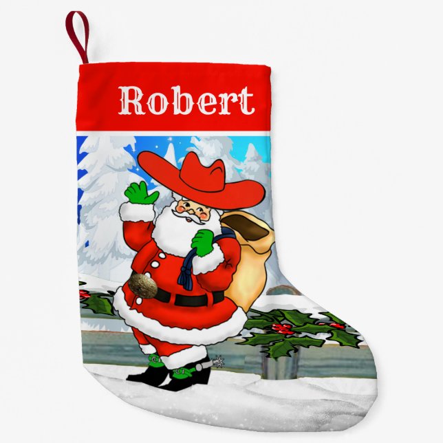 Western Cowboy Santa Winter Szene Kleiner Weihnachtsstrumpf (Vorderseite)