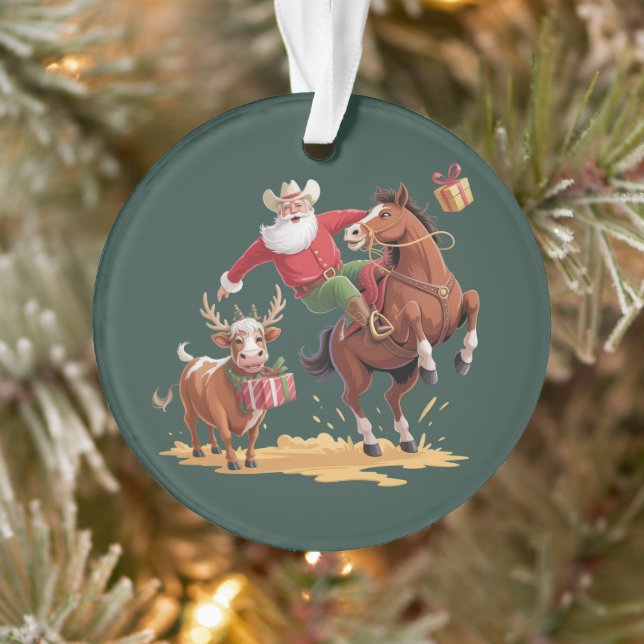 Western Cowboy Santa Xmas Rodeo Horse & Reindeer  Ornament (Baum)
