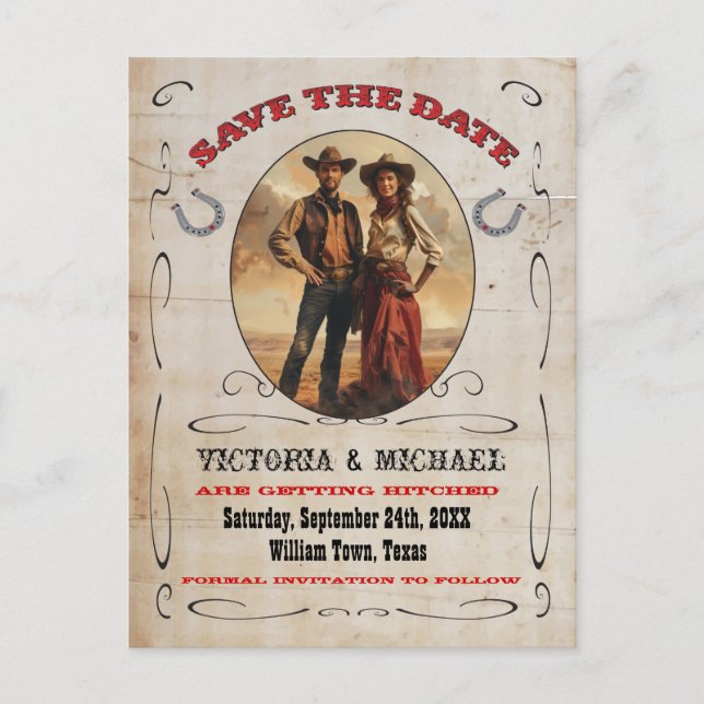 Western Cowboy Save the Date Postkarten (Vorderseite)