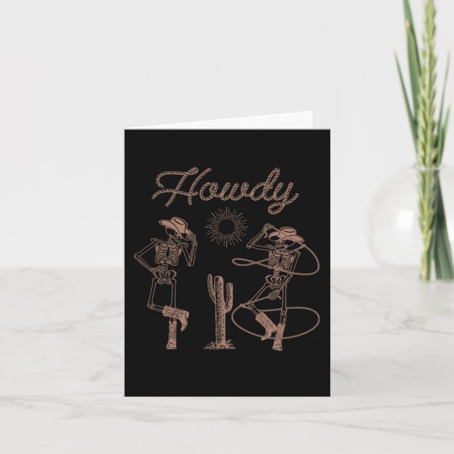 Western Cowboy Skeleton tanzenden Howdy Halloween Karte (Vorderseite)