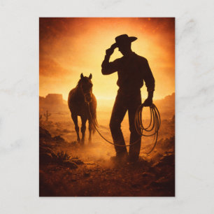 Western Cowboy Sonnenuntergang Postkarte