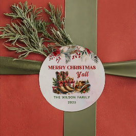 Western Cowboy Stiefel Frohe Weihnachtsaufkleber Runder Aufkleber