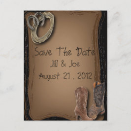 Western Cowboy Stiefel Hochzeit speichern das Datu Ankündigungspostkarte