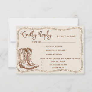 Western-Cowboy-Stiefel Scheunenhochzeit Menüwahl RSVP Karte